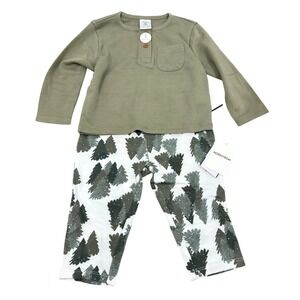 Nordstrom‎ 6M Baby Boy Green Top & Tree Print Pants Set NWT 2 Piece Winter